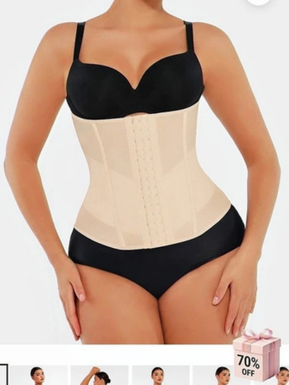 2 FEELINGIRL Triple Belt Waist Trainer Corset Beige & Black